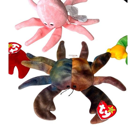 Ty Beanie Babies Lot Of 5 Plush Toys Crab Frog Octopus Lobster Whale Vintage Col - Picture 3 of 11